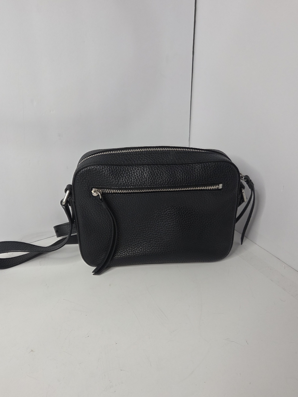 ALLSAINTS captain Black Pebbled Leather Crossbody Bag EUC minimalist classic - Picture 2 of 13